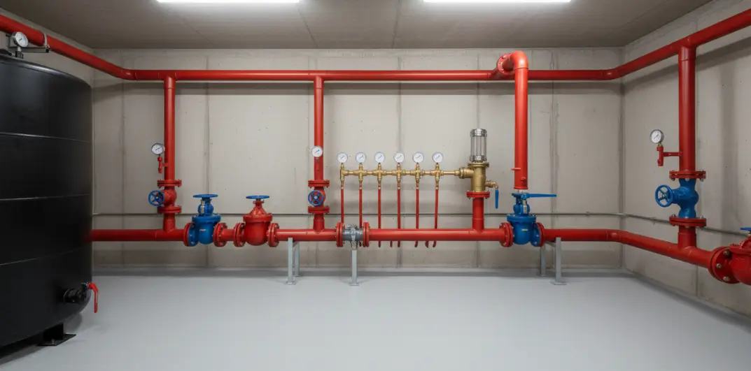 Fire hydrant pressure gauges, air release valves, and control valves installed inside a firefighting pipeline network