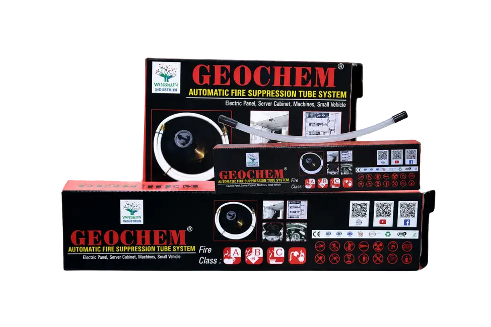 Speciality Geochem automatic fire suppression tube system for electrical panels, server racks, and industrial equipment